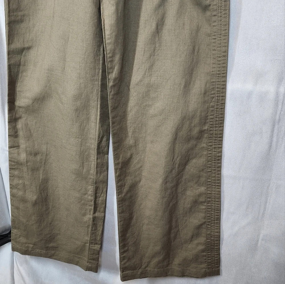 MNG Linen-blend Fold-Waist Wideleg Pants Dark Khaki Size Medium Pull On Stretch - Picture 11 of 12